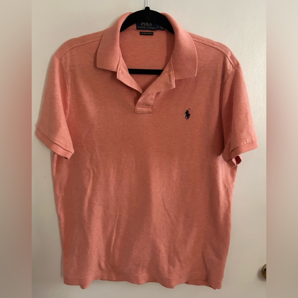 Polo Ralph Lauren Mens Large Custom Slim Fit Coral Pink Short Sleeve Pony Logo